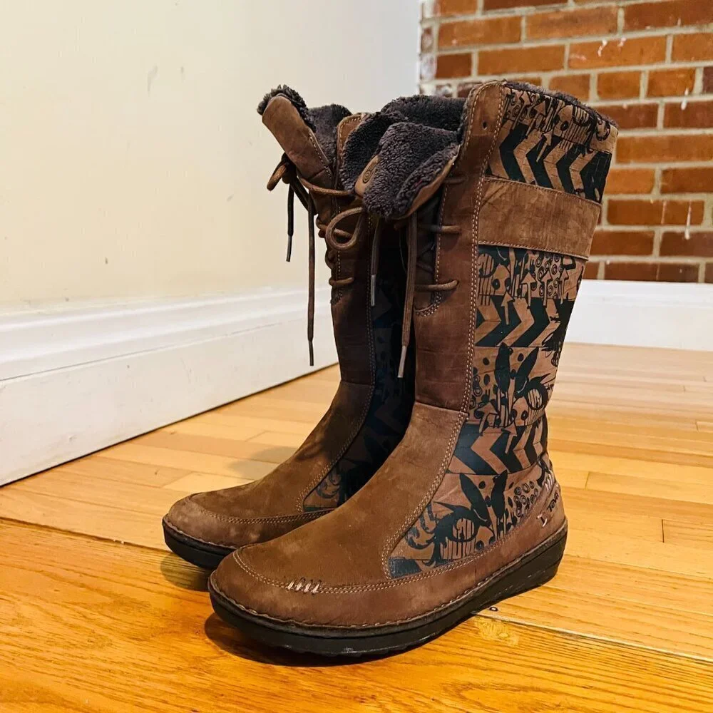 TEVA Kiru Brown Nubuck Leather Aztec Fleece Lined Mid Calf Boots Women's 8.5 - Picture 12 of 16